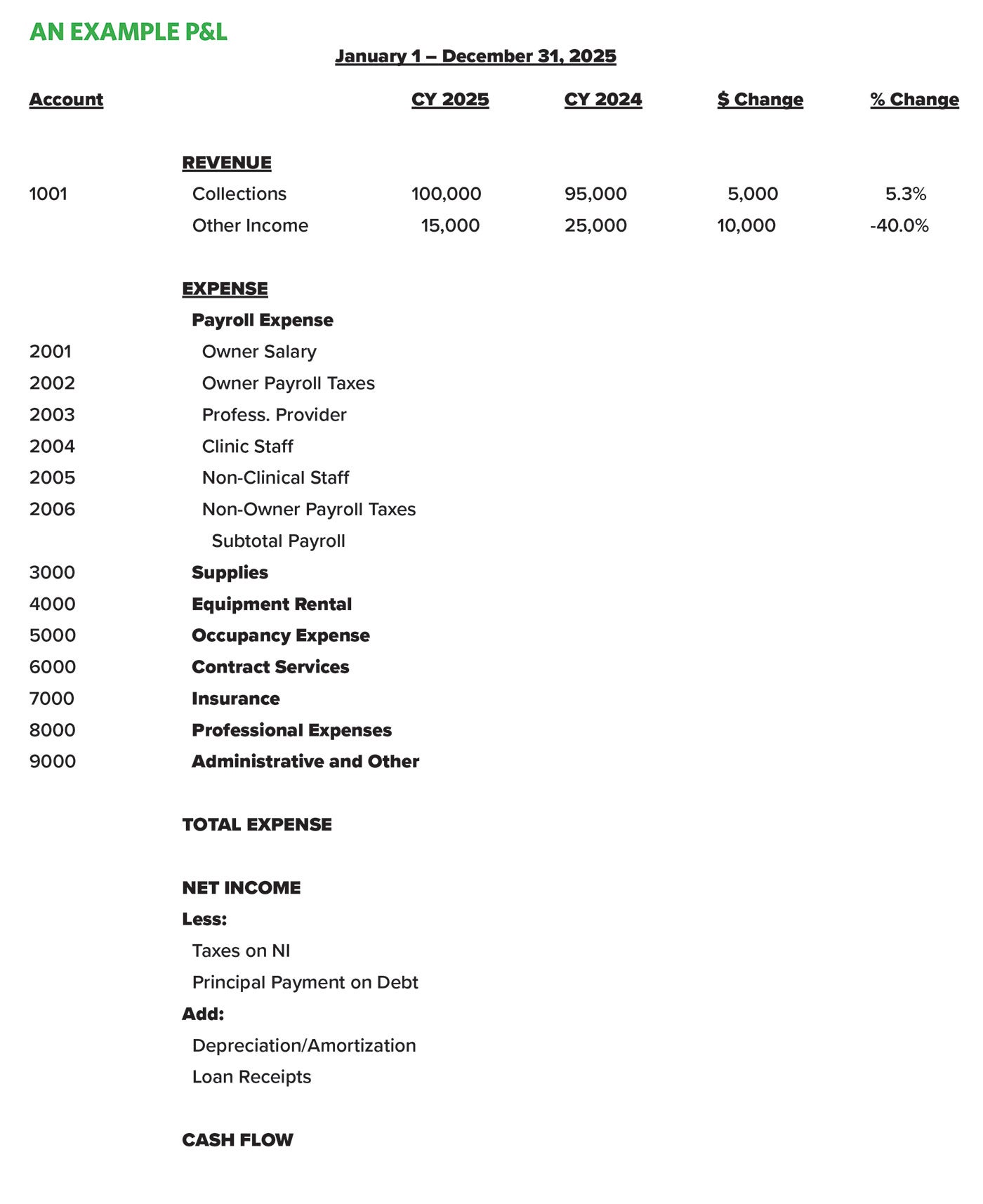 An example P&L